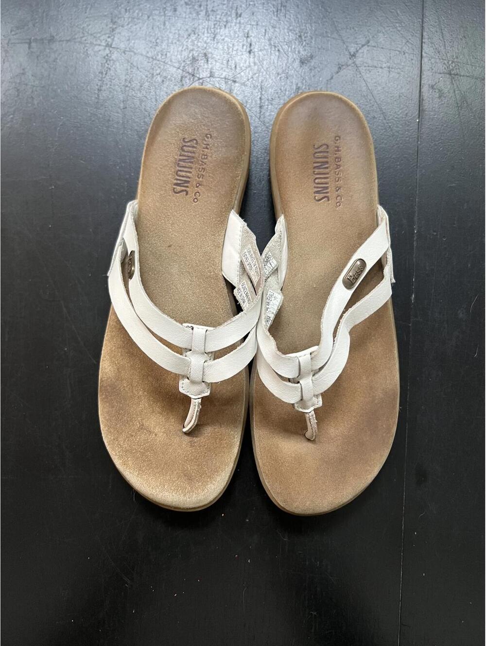 Bass Sunjuns Cushioned‎ Leather White Strappy Sandals - sz 7